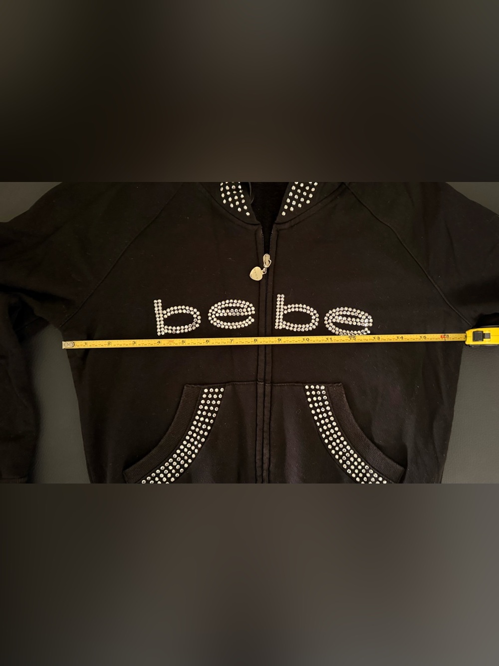 bebe Black Rhinestone Logo Hoodie Y2K - Picture 4 of 5